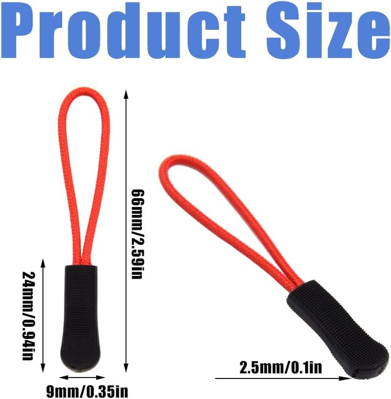 Ruidee 50 Pieces Zipper Pulls Zipper Tabs Zipper Pull Cord Extender Replacement Zipper Pulls for Backpacks, Jackets, Luggage, Purses, Handbags（Red Black） - Image 2